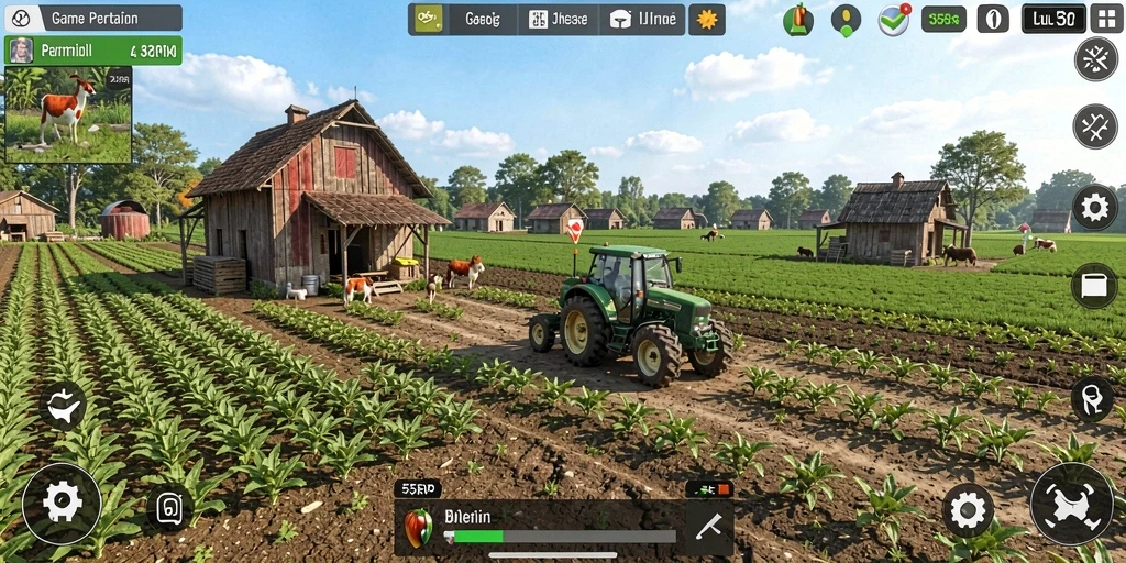 Gambar dari gameplay seru 55RP dengan pertanian yang subur.