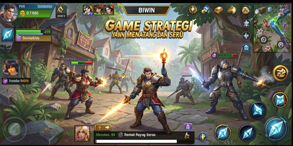 Tangkapan layar gameplay BIWIN yang menunjukkan pertempuran strategi yang intens.