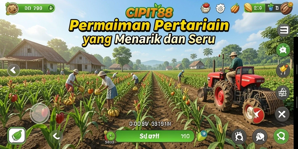 Tangkapan layar menampilkan gameplay seru dalam CIPIT88 dengan aktivitas bertani.