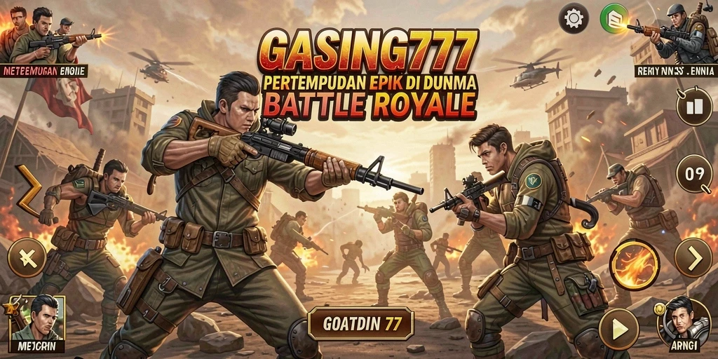 Screenshot GASING777 menunjukkan aksi pertempuran epik di arena Battle Royale.