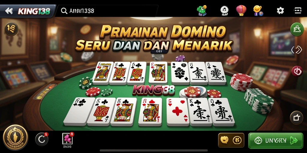 Tangkapan layar utama KING138 menampilkan gameplay Domino yang seru dan interaktif.