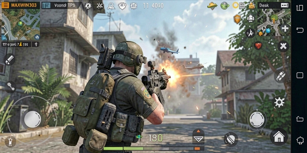 Tampilan utama MAXWIN303 dengan aksi gameplay seru di arena tempur.