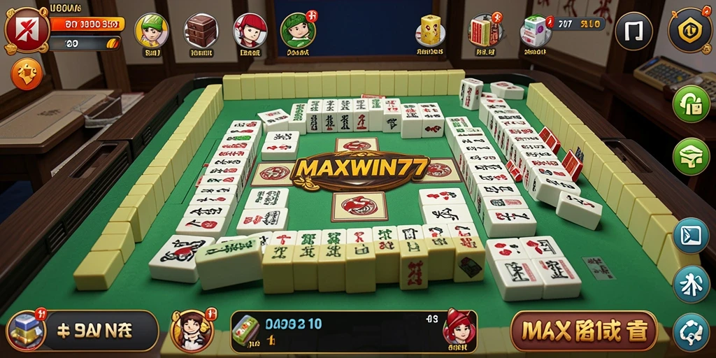 Tampilan gameplay seru di MAXWIN77 dengan desain ubin Mahjong.