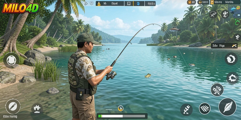 Tampilan gameplay seru dalam MILO4D yang memukau dengan aksi memancing.