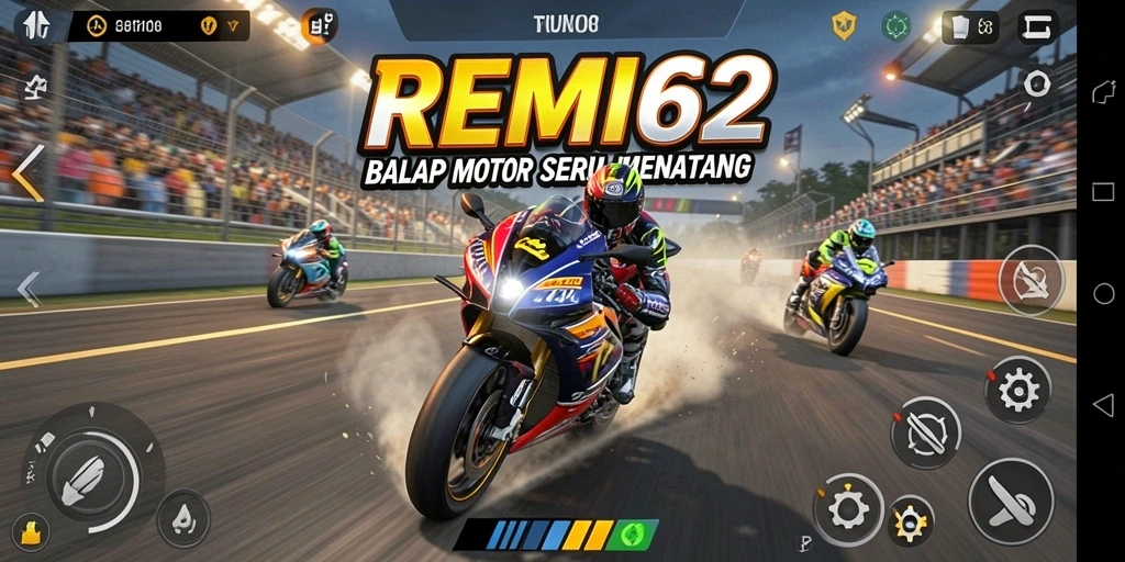 Tampilan dari permainan balap motor yang mendebarkan dan penuh aksi.
