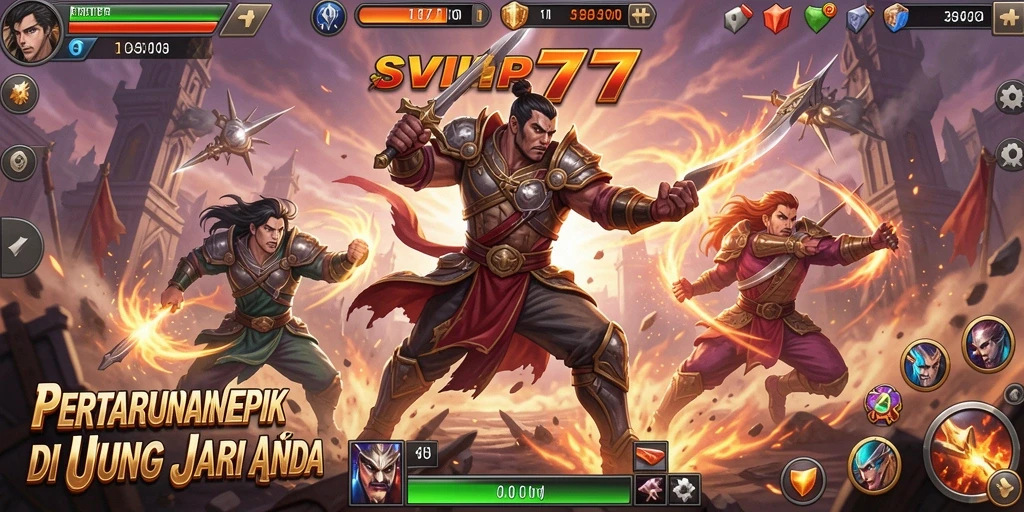 Tampilan dinamis gameplay SVIP777 dengan aksi pertarungan yang mendebarkan.