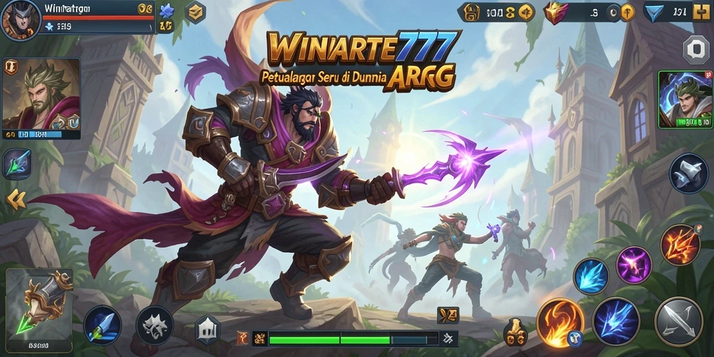 Screenshot gameplay yang menampilkan pertempuran epik di WINRATE777.